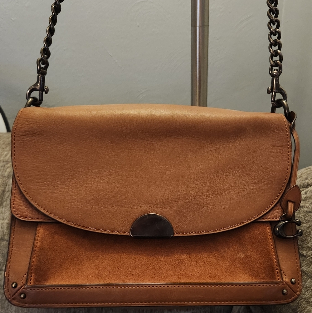 Coach Brown Leather Shoulder Bag Chain Strap